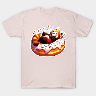 Kawaii Red Panda Chilling on Donut T-Shirt